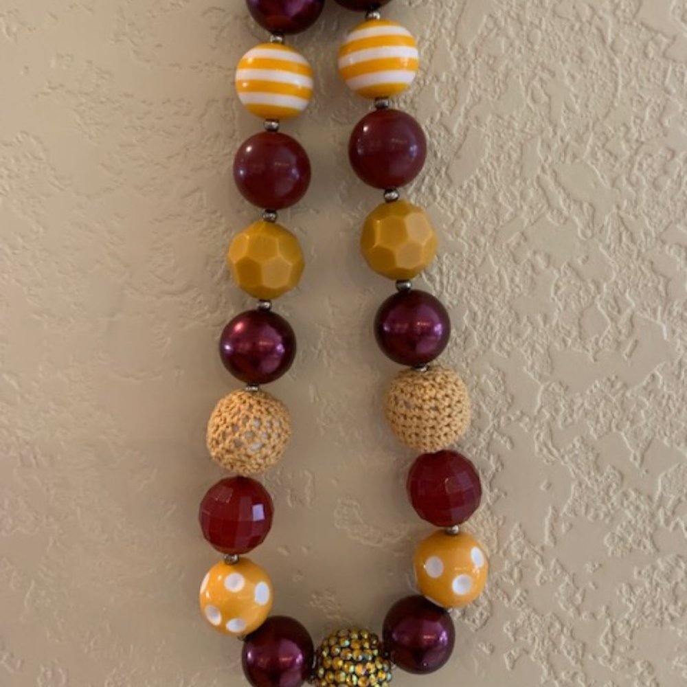 Maroon and Gold Beaded Necklace